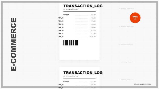 Animated E-commerce Transaction Log Interface with Digital Receipts