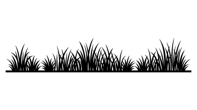 CAD tree lines,  Black grass, Black grass silhouette vector border, wild meadow lawn tufts, botanical field plant fringe for landscape design and garden illustrations Vector