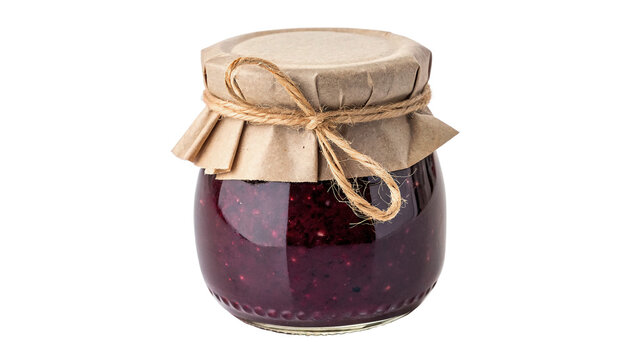 Glass jar of sweet red berry jam fruit preserve breakfast asset isolated on transparent background