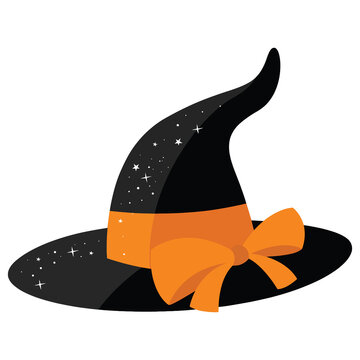 Halloween Witch Hat Vector Illustration with Black Silhouette Cat Cartoon Icon and Spooky Fashion Design Element for Seasonal Holiday Decoration and Creative Art Projects