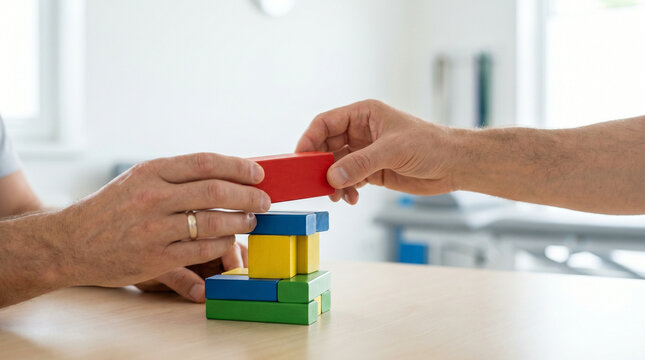 Man Placing Blocks During Occupational Therapy Rehabilitation Session