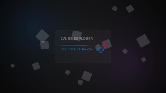 Abstract video game interface showing a level ninety-nine quest menu
