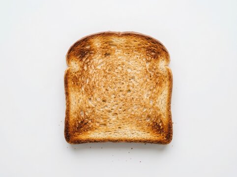 A single slice of toasted whole wheat bread with melted butter spread on top for a simple breakfast or a healthy snack meal isolated on white background