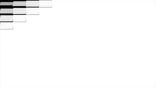 Geometric diagonal blinds wipe transition animation loop featuring cascading white rectangular slats moving across a black background