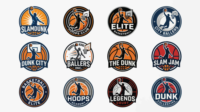 Basketball Team Logos Collection: Slam Dunk, Elite Hoops, City Ballers, Legends Court, Dunk Collective