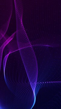 abstract blue and pink wave grid line dots flow animation, futuristic ai technology and science stream vertical social media motion background