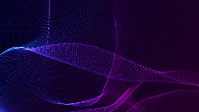 abstract blue and pink wave grid line dots flow animation, futuristic ai technology and science stream social media motion background