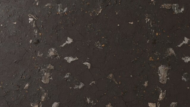 Seamless rocky muddy ground texture with dark wet soil, stones and cracked earth