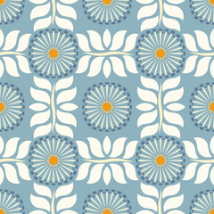 Retro Botanical Floral Grid Seamless Pattern © Niny