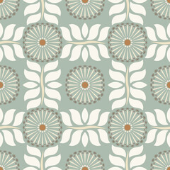 Retro Botanical Floral Grid Seamless Pattern © Niny