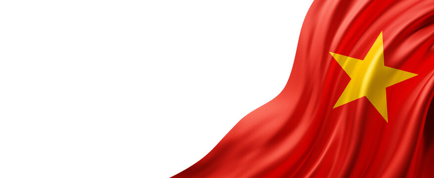 Vietnam flag waving isolated on transparent background with copy space 3D render