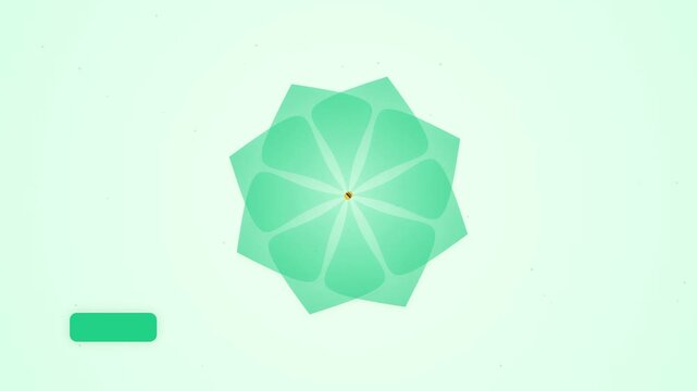 Small bee flying around a rotating green geometric floral flower shape