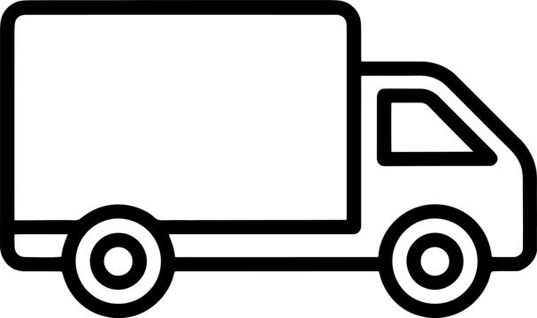 Simple white delivery truck with black outline and transparent background