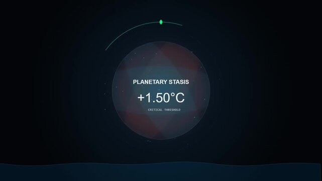 Digital animation showing global warming rising temperature threshold