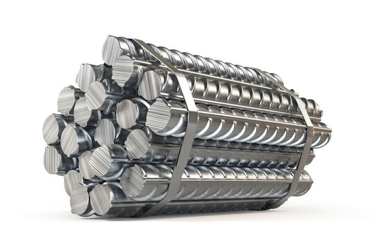 Bundle of Reinforcing Steel Bars for Concrete Construction, 3D Render