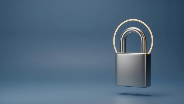 3D rendering of a silver padlock with a broken chain on top, symbolizing security and freedom concepts.
