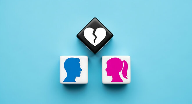 Hand touching wooden blocks with human head icons. Empathy and mental health concept.