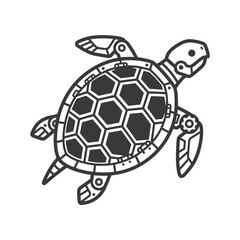 Obraz premium A stylized black and white illustration of a mechanical sea turtle