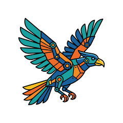 Fototapeta premium A stylized mechanical bird illustration featuring vibrant geometric shapes and bold outlines