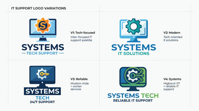 IT Support Logo Variations: Modern Tech Solutions for Systems and Network Assistance