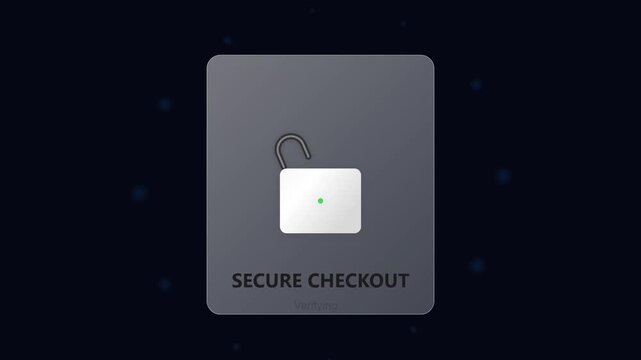 Secure Checkout Process Animation with Digital Lock Icon and Progress Bar