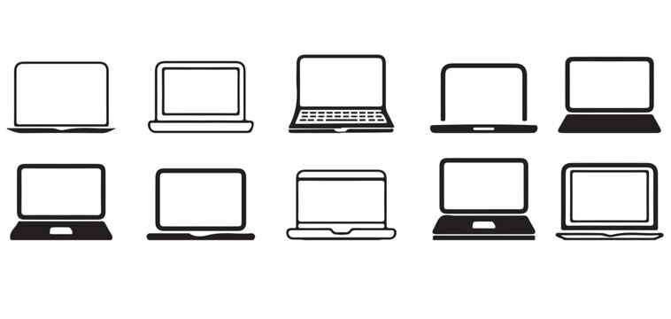 Minimal Laptop Computer Outline and Solid Icons Collection Vector illustrator eps10