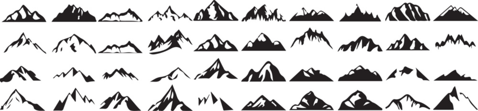 Minimal Black Mountain Peak Silhouette Icons Collection Vector Set vector illustrator eps10