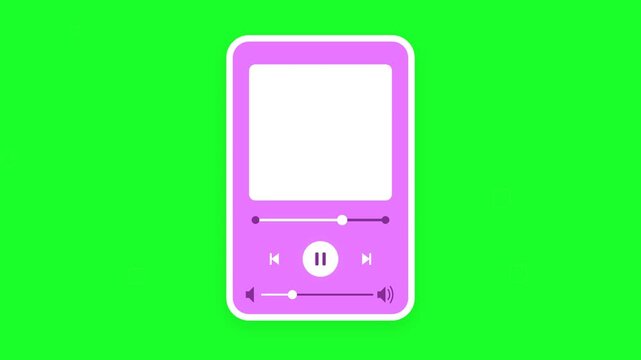 Pink Music Player Interface Animation with Playback Controls, Moving Timeline and Sound Wave Indicator, Soft and Friendly Layout Design for Enjoying Music and Audio Tracks on Green Screen