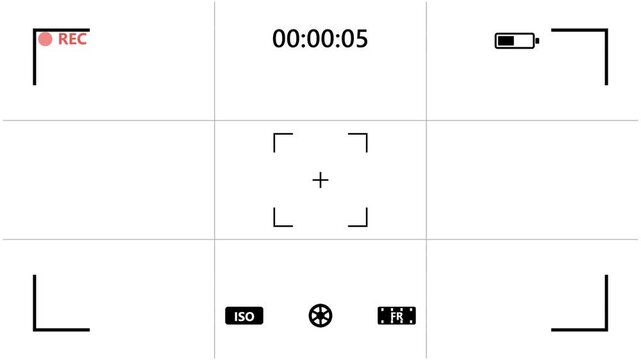 Camera Viewfinder Interface Overlay with Clear Framing Marks, Focus Points and Recording Status Signs, Essential Graphic Element for Photography, Filming and Video Production, Isolated on White