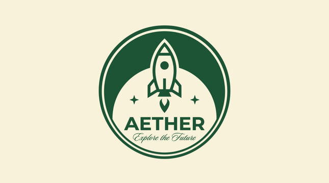 A rocket logo with green and cream colors features Aether text