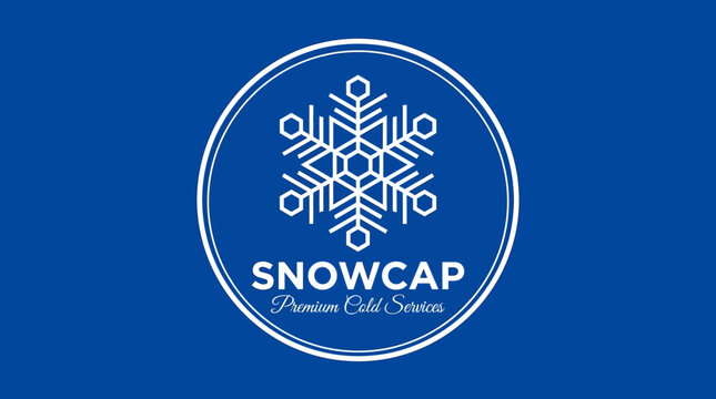 Snowcap logo features a snowflake design within a circular border on a blue background