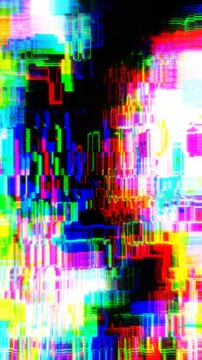 Rainbow pixel sorting glitch with intense rgb split and digital corruption flickering on a seamless loop. Pairs with psychedelic nightclub visuals and edm festival vj loop design