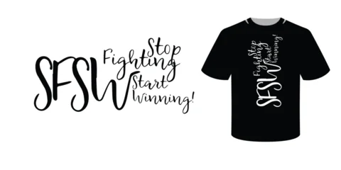 Handwritten calligraphy typography for T-shirt print with the inspirational quote "Stop Fighting Start Winning". Modern minimalist vector lettering design © ogologo
