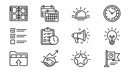 Collection of minimalist business and productivity icons. © Brengkel