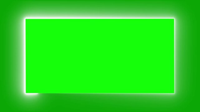 neon square frame overlay 4k, glowing neon rectangle border pulsing animation green screen video, live streaming neon sign frame effect. alpha channel seamless loop.