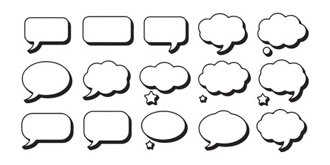 Fototapeta premium Set of comic speech bubbles and thought balloons with halftone shadows isolated on transparent background.