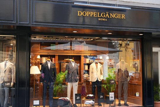 BARI, ITALY - APRIL 24, 2026: Doppelganger Roma men's fashion brand clothing store on Via Sparano Da Bari, the main shopping street in Bari, Italy