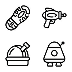 Futuristic space travel and technology icon set featuring space shoe ray gun observatory and capsule futuristic technology observatory © Emon