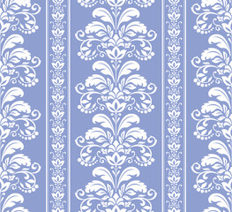 Fototapeta premium Floral pattern. Seamless vector background. Vintage wallpaper in the Baroque style. White and blue ornament for fabric, wallpaper, packaging. Ornate Damask flower illustration