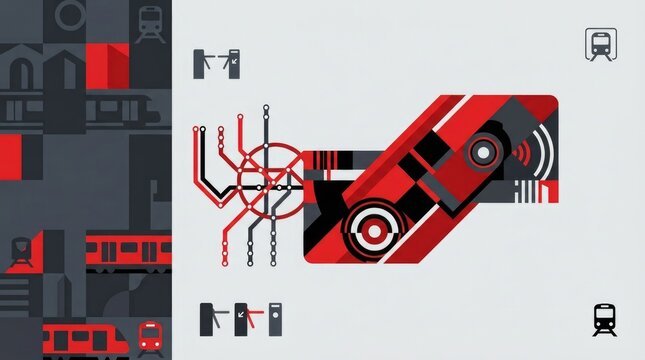 Soviet Constructivist Typography Panel. Illustration showing a large, bold typographic panel with industrial sans-serif type and red accents, framed w