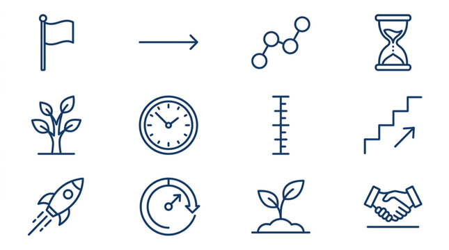 Collection of minimalist line art icons for various concepts.