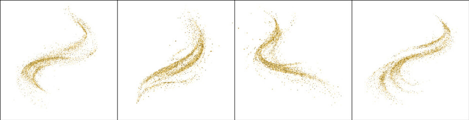 Gold glitter swash shiny stroke shape in transparent png overlay with white sparkling dust trail element luxury party decoration abstract bright wave results all glistering hand isolated graphic line © Sergey