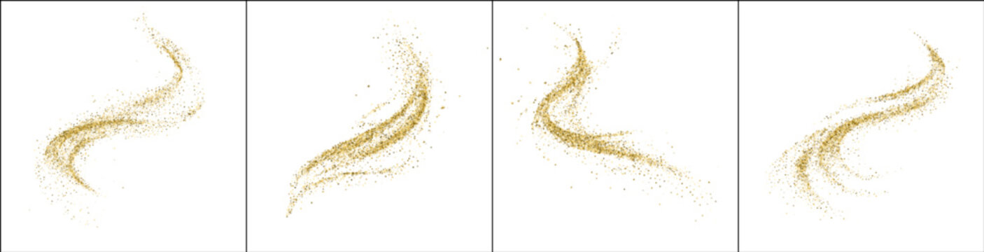 Gold glitter swash shiny stroke shape in transparent png overlay with white sparkling dust trail element luxury party decoration abstract bright wave results all glistering hand isolated graphic line