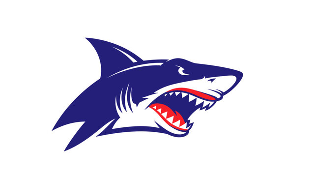 A sharp-toothed shark head illustration emerges from the depths.