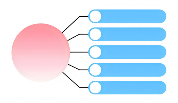 Modern 5 step infographic template with pink circle and blue boxes