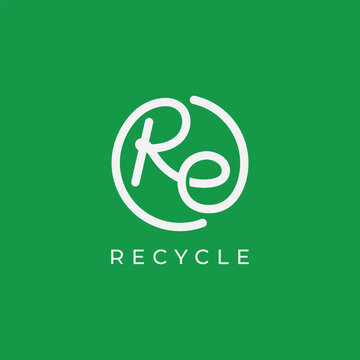 Letter RE monoline circle logo design. Re monogram simple clean dynamic logotype