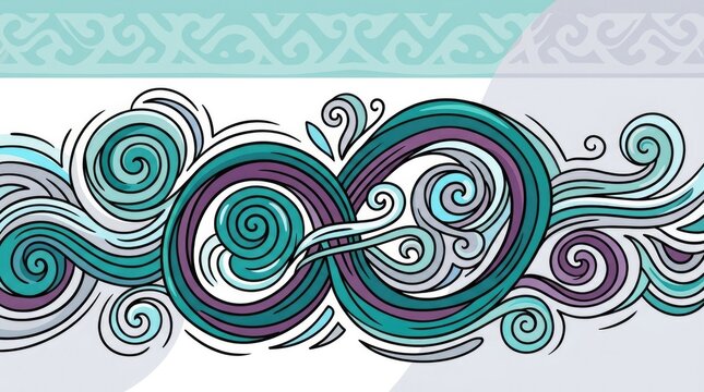 Evenk Wind Symbols Banner Panel. A vibrant flat doodle banner scene featuring Evenk wind symbols arranged in a bold, looping composition across a hori