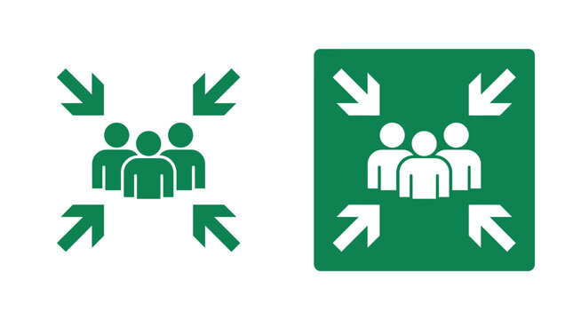 Emergency Assembly Point Safety Signage Icons for Evacuation, Meeting Area, Safety Symbols, and Workplace Compliance