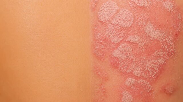 Skin affected by psoriasis with visible lesions and inflamed areas  