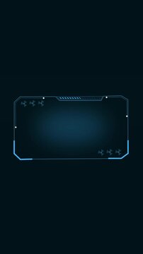 Blue futuristic digital frame with dark gradient background. Technology border symbol for system dashboard control layout. Digital interface frame animation for tech HUD monitor.